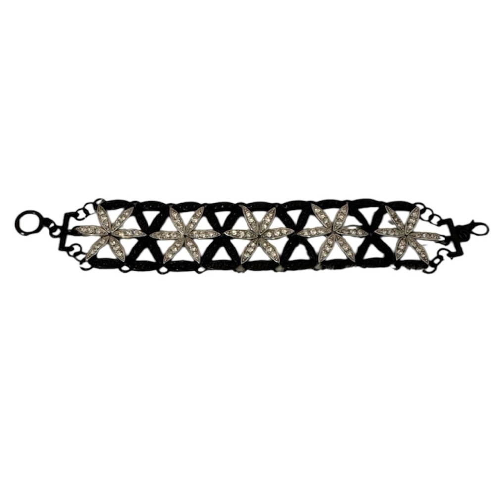 Black & Silver Rhinestone Bracelet Lobster Claw Clasp 7” Length Vintage Stars - Picture 2 of 14